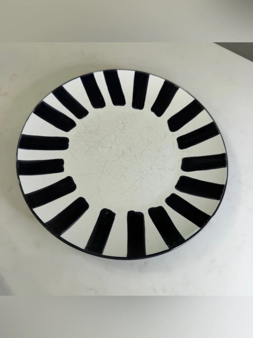 Crate and Barrel Black and White Modern Striped plate